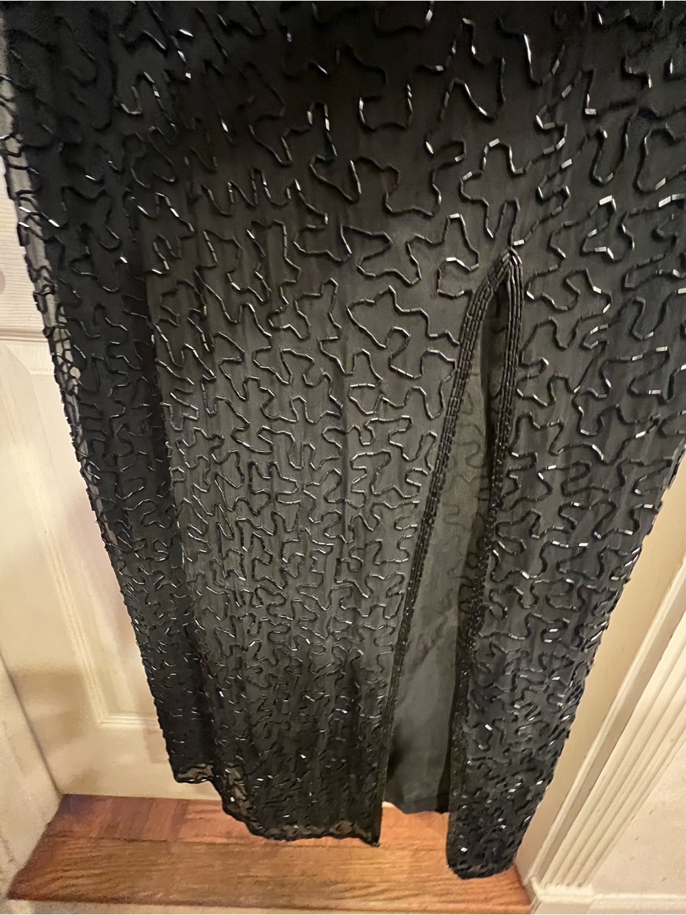 Papell Boutique Black Beaded Sheer Overlay Dress